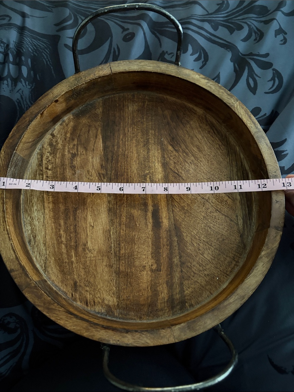 Wendy Bellissimo Wooden Round Serving Tray with Metal Handles - Brown - Picture 4 of 5